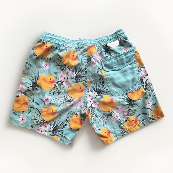 Neff Board Shorts Swim Trunks Mens Small Surf Aqua Drawstring Yellow Ducky - Picture 3 of 8